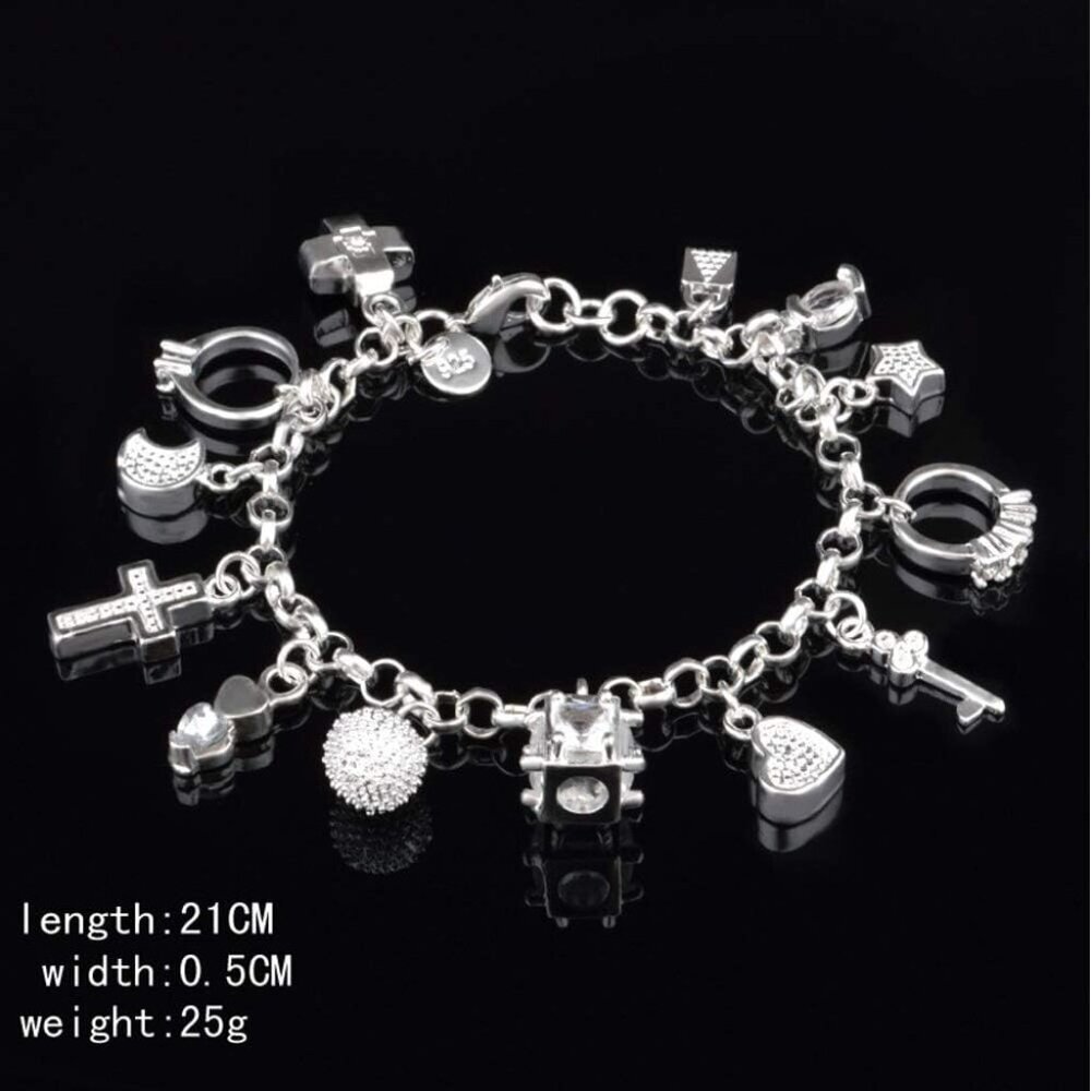 S925 Silver Thirteen Hanging Pieces Bracelet for Women Gift Bracelets & Bangles - Picture 3 of 5
